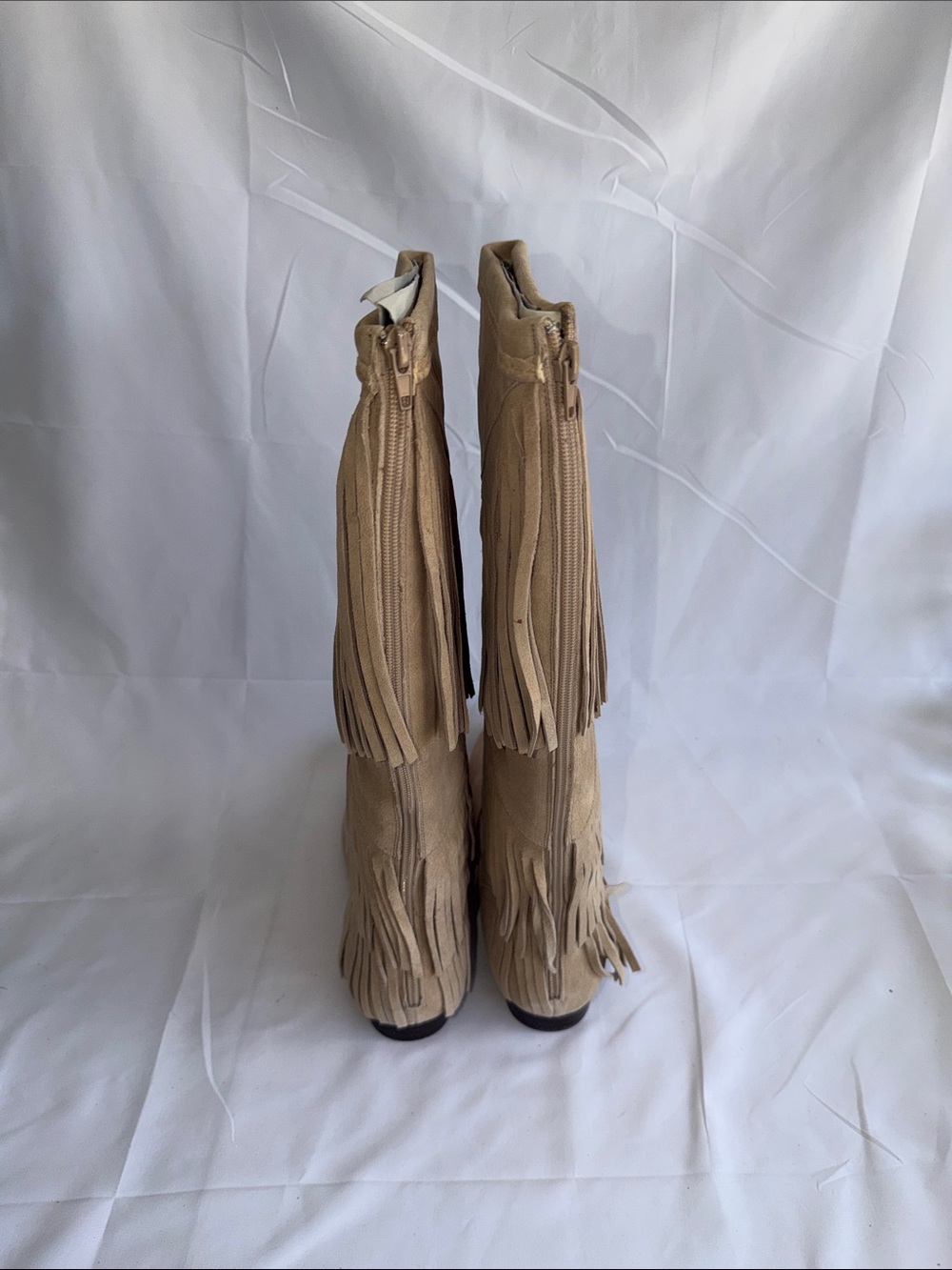 Sbicca Tan Suede Fringe Knee-High Boots - Picture 4 of 5